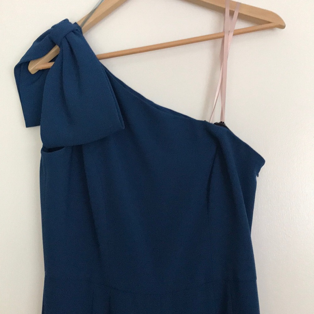 Blue One-Shoulder Bow Jumpsuit - Picture 2 of 4